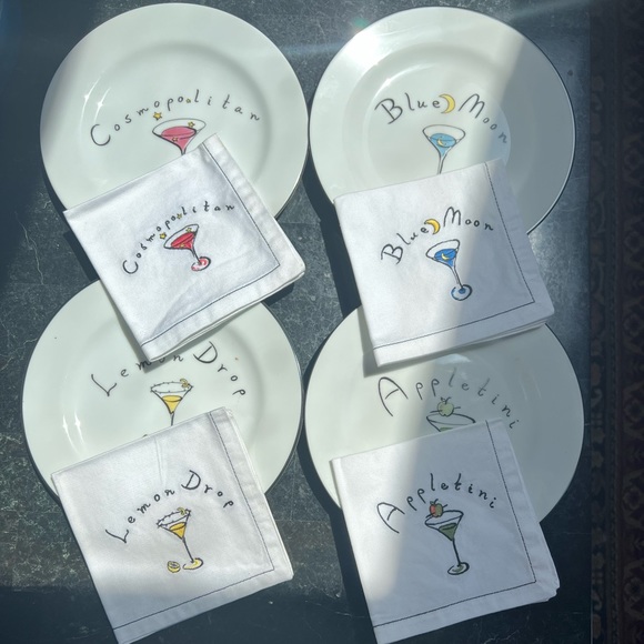 🍸✨Pottery Barn Martini Cocktail Plate & Cotton Napkin Set - Picture 2 of 10